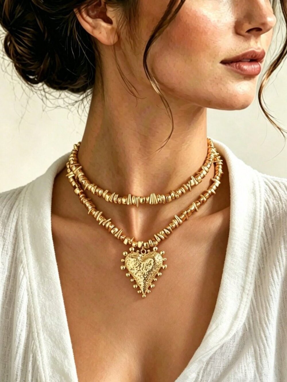 gold Elegant Asymmetrica Handmade Beaded heart pendant Necklace